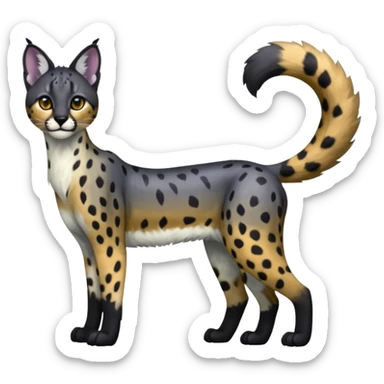 Colorful adorable shiny spectral soft smooth black gloomy dark dull melanistic Caracal-Cheetah-Serval-Snow-Leopard-Trico-Sergal-Vernid-fusion-hybrid-animal-creature, full body sticker