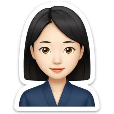 “Cartoon emoji of black hair Gong Hyo-jin, long narrow face, sharp jawline, small almond eyes, high nose bridge, elegant smile, minimal makeup, refined aura” sticker