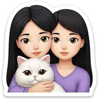 Black hair and black eyes filipina girl snuggling ash white Persian cat sticker