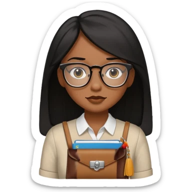 Cor da pele parda óculos um pouco quadrado cabelos longos e preto roupas blusinhas de manga curta with a purse sticker