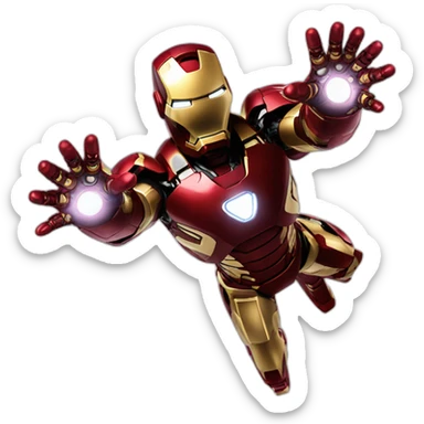 iron man flying in the air while shotin laizer sticker