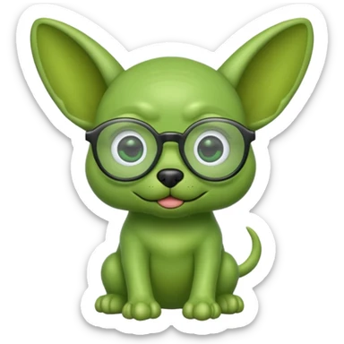 green alien dog with folded ears, wearing glassess sticker