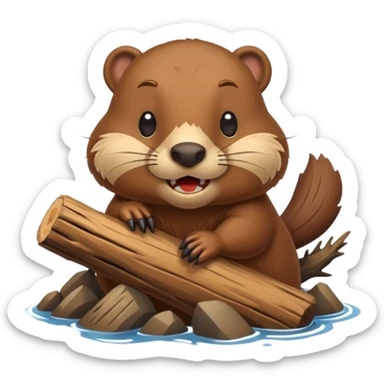 Cute beaver building a dam sticker