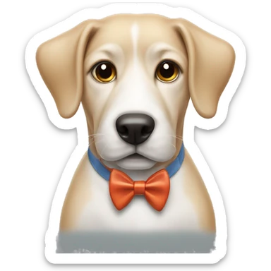 Dog wearing a bowtie eating stir-fry. sticker