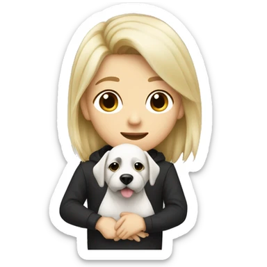 Tom boy with short blonde hair kissing a black and white dog with long hair sticker