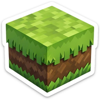 Minecraft grass block, square shape, brown and green, smooth, isometric sticker