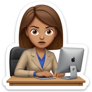 Uma mulher de cabelo castanho que é professora e um pouco brava a trabalhar no computador sem usar óculos sticker