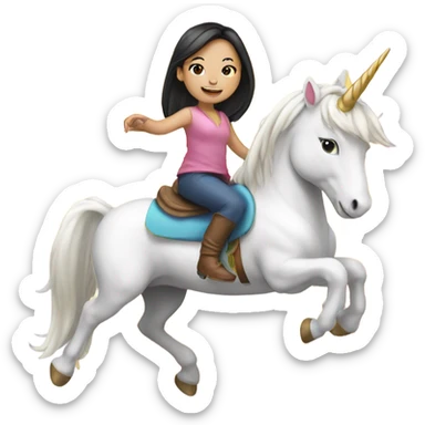 asian girl riding unicorn sticker
