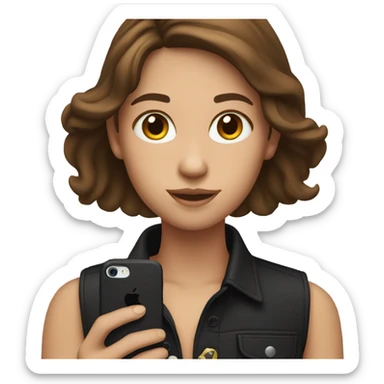 girl with brown hair holding black iphone 16  sticker