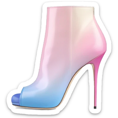 Realistic isolated top view of a pair of bubblegum pink,periwinkle off white,,pastel pink and pastel light blue ombre Jimmy Choo stiletto peep toe ankle boots. sticker