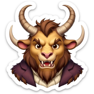 Beast from Beauty and the Beast, furry creature with horns and fangs wearing elegant clothes sticker