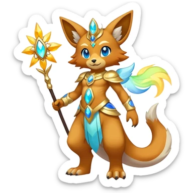 Anthro Sona Colorful Godly Celestial Shiny Fakemon Fantasy Creature Full Body sticker