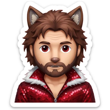 The Wolf Man with brown hair & fur dark red sequin outfit sticker