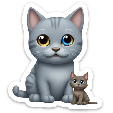 blue eyes grey kitten and poo friend  sticker