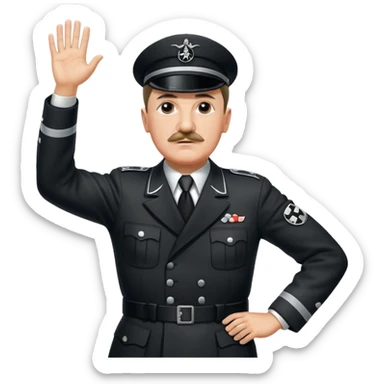 Adolf Hitler with a small mustache raising one hand straight out like a Sieg Hail salute in Black SS uniform. The arm must be straight out with no bend in the elbow sticker