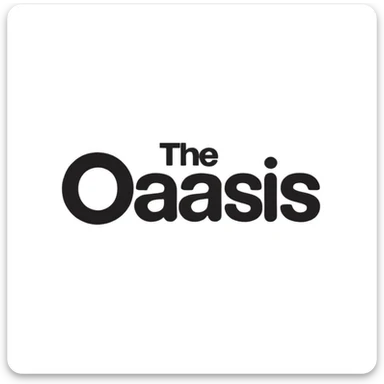the original Oasis band logo, bold sans-serif lowercase letters, black and white, gray background sticker