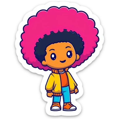 Funky character with colorful afro hairstyle, disco style sticker