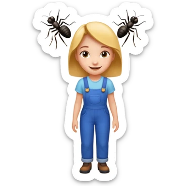 3 Carpenter ants walking in line to bathroom with a girl following them sticker