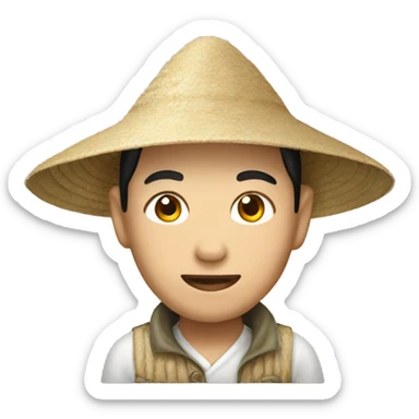 Chinese person with rice farmer hat  sticker