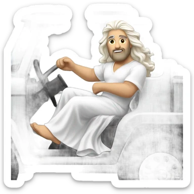 white man Poseidon driving truck. long white hair white dress sticker