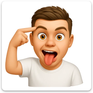 Based on these photos, make an emoji with facial features preserved, man in white t-shirt, crazy sticker