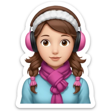 Victorian ice skater in a long dress. She is wearimg a scarf and earmuffs. She has brown hair. sticker