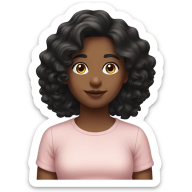 realistic portrait of girl with wavy black hair wearing a light pink top sticker