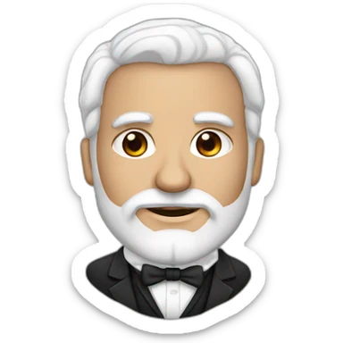 man with brown eyes, white hair and beard, dressed in black tuxedo carrying an armenian flag sticker