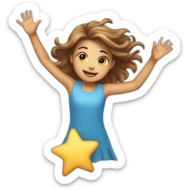 Girl with waving hair holding a star in hands while flying sticker