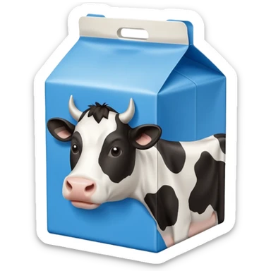 blue milk carton with a cow logo sticker