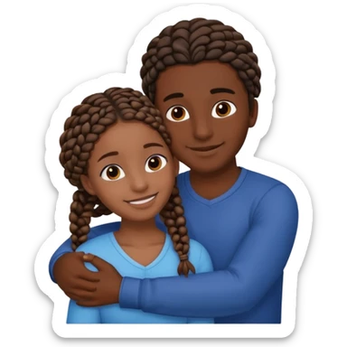 dark skin, black girl with black and brown braids, hugging her Mediterranean boyfriend with brown hair and dark skin sticker