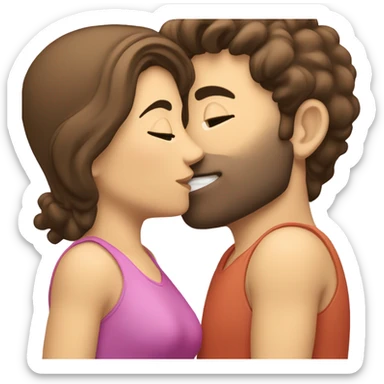 two  brunette heterosexual caucasians kissing  sticker