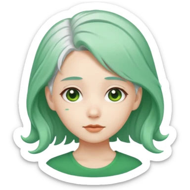 girl with white  green hair clip sticker