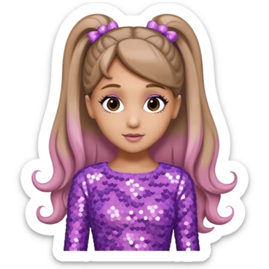 Ariana Grande with dark blonde hair, lavender pink sequin outfit sticker