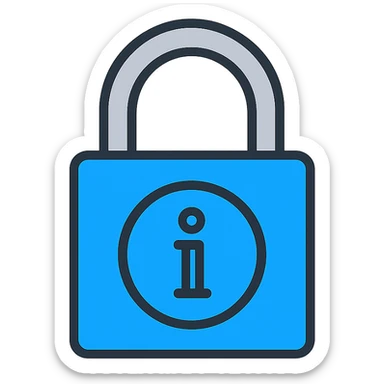 modern icon style padlock representing information security, blue and gray colors, trustworthy appearance sticker