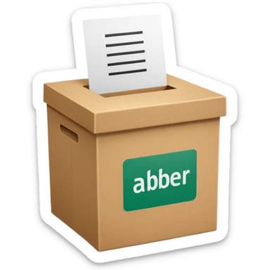 Vote box with 'Ja, aber' written on the front and paper entering the top slot sticker