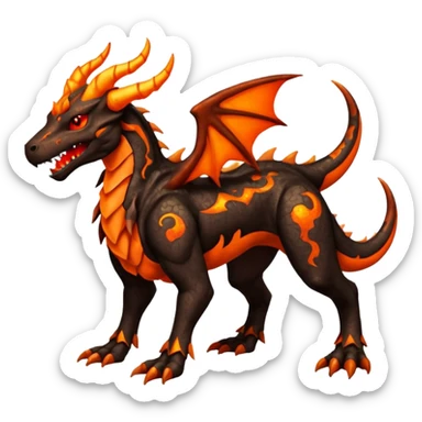 Copper-Bronze Molten-Lava Glow-Cracked Fiery-Runed Draconic Houndoom-Garchomp-Zygarde-hybrid-creature (full body) sticker