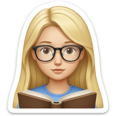 blond girl with long hair wearing glasses reading a book sticker