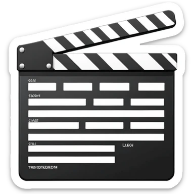 film clapperboard with geometric shape, thin black outlines, single diagonal line, simple design sticker