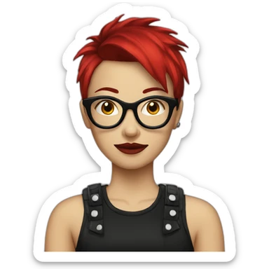 Female punk, glasses, red and black short hair sticker