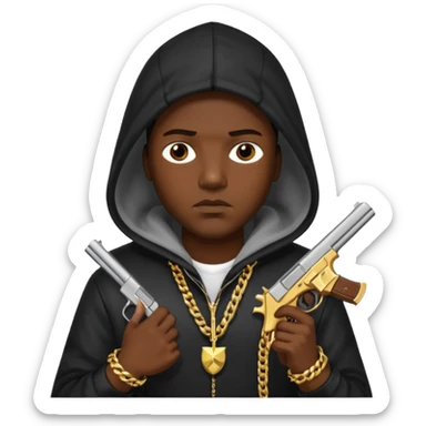 Chuky con pistola encapuchado y con collares sticker