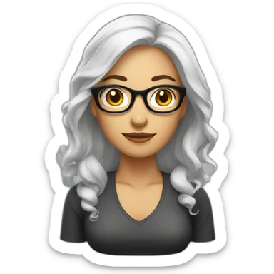 mujer blanca, con cabello suelto lacio, largo a la cintura, con lentes claros, cabello oscuro, lacio y largo sticker