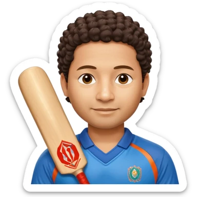 
Sachin Tendulkar
Create a cricket emoji of a short, curly-haired Indian batsman wearing a blue jersey, holding a bat with a calm confident smile, minimal flat emoji style, rounded shapes, bold outlines, vibrant colors, no background sticker