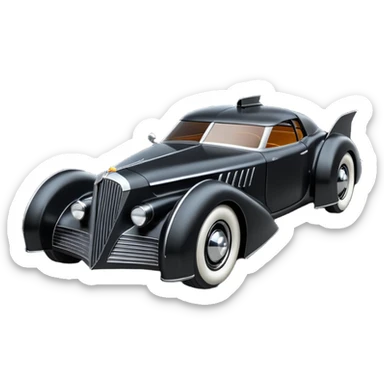  the animated series aerodynamic opulent dark knight futuristic concept Batmobile loosely based on 1936 cord 812 Cadillac(flat long straight faceted mechanical body) winged stealthy street hot rod  sticker