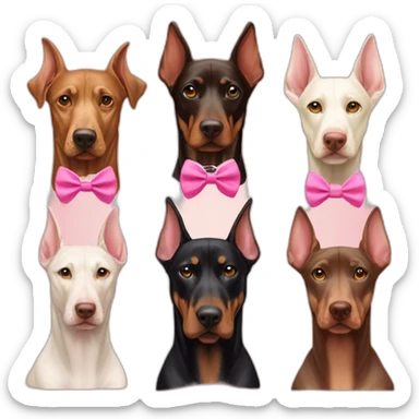 doberman-with-a-pink-bow-tie,-next-to-an-albino-doberman-and-a-light-brown-doberman sticker