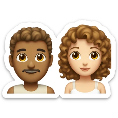 A couple, girl is pale with hazel green eyes light brown curly hair till waist and bangs. The man is dark skinned with little beard and black hair and eyes chubby cheeks  sticker