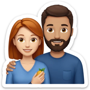 👩🏼‍❤️‍👨🏽 Something like this, but make the guy more lighter and give the girl a bit more red hair like ginger style make the guy have dark brown hair, same with the beard and add her in the middle top sticker
