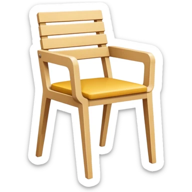 style wooden chair made of light brown wood with a yellowish tone. The design should match the reference image — modern and geometric with a solid, squared frame and slatted backrest and seat. Clean lines, minimalistic style, soft shading, and no background. sticker