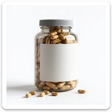 realistic jar of supplement made from dried pig thyroid, generic label, hyperrealistic 4K details, neutral lighting, isolated on white background sticker