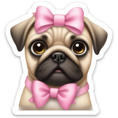 Dog puppy pug with cute pink Bow sticker
